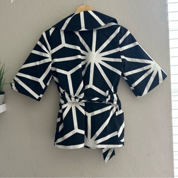 Virginia Taylor Abstract Black White Belted Jacket XS Artwear Statement Chic - Picture 2 of 10